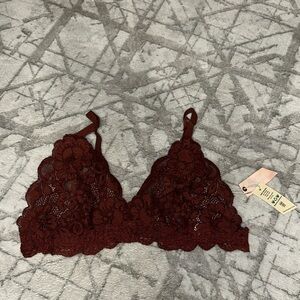 We are HAH Floral Lace Bralette in Deep Red